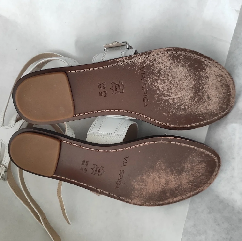Via Spiga Sedana Sandals White Leather Buckle Size 7.5